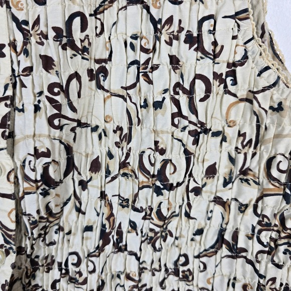 Faded Glory Sleeveless Top XL Floral Print Button Up Smocked Waist Blouse - Picture 3 of 5